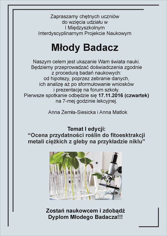 I Międzyszkolny Interdyscyplinarny Projekt Naukowy „Młody Badacz”