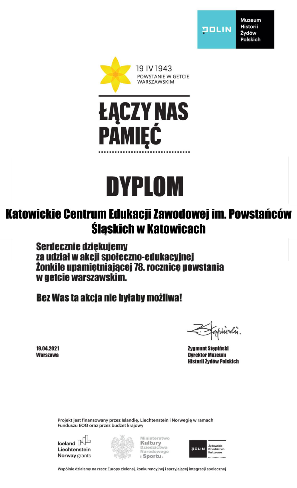 Łączy Nas Pamięć - Dyplom
