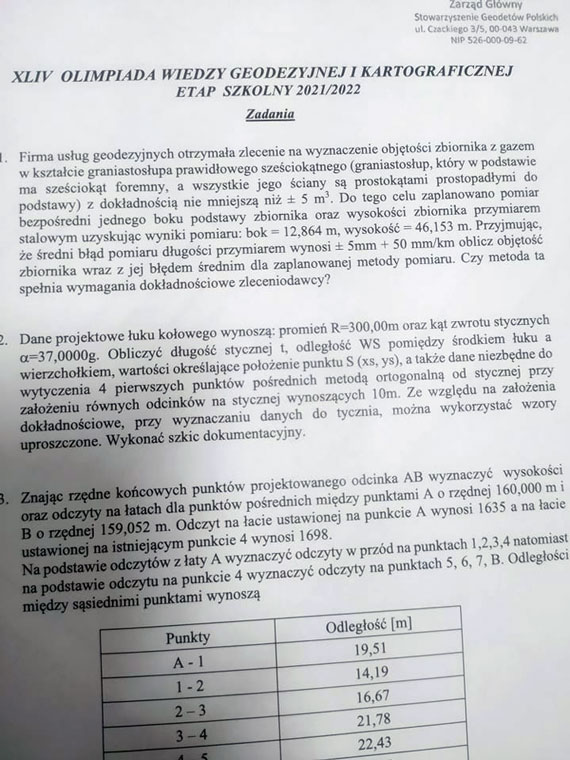 Udział klas geodezyjnych w Olimpiadzie WGiK