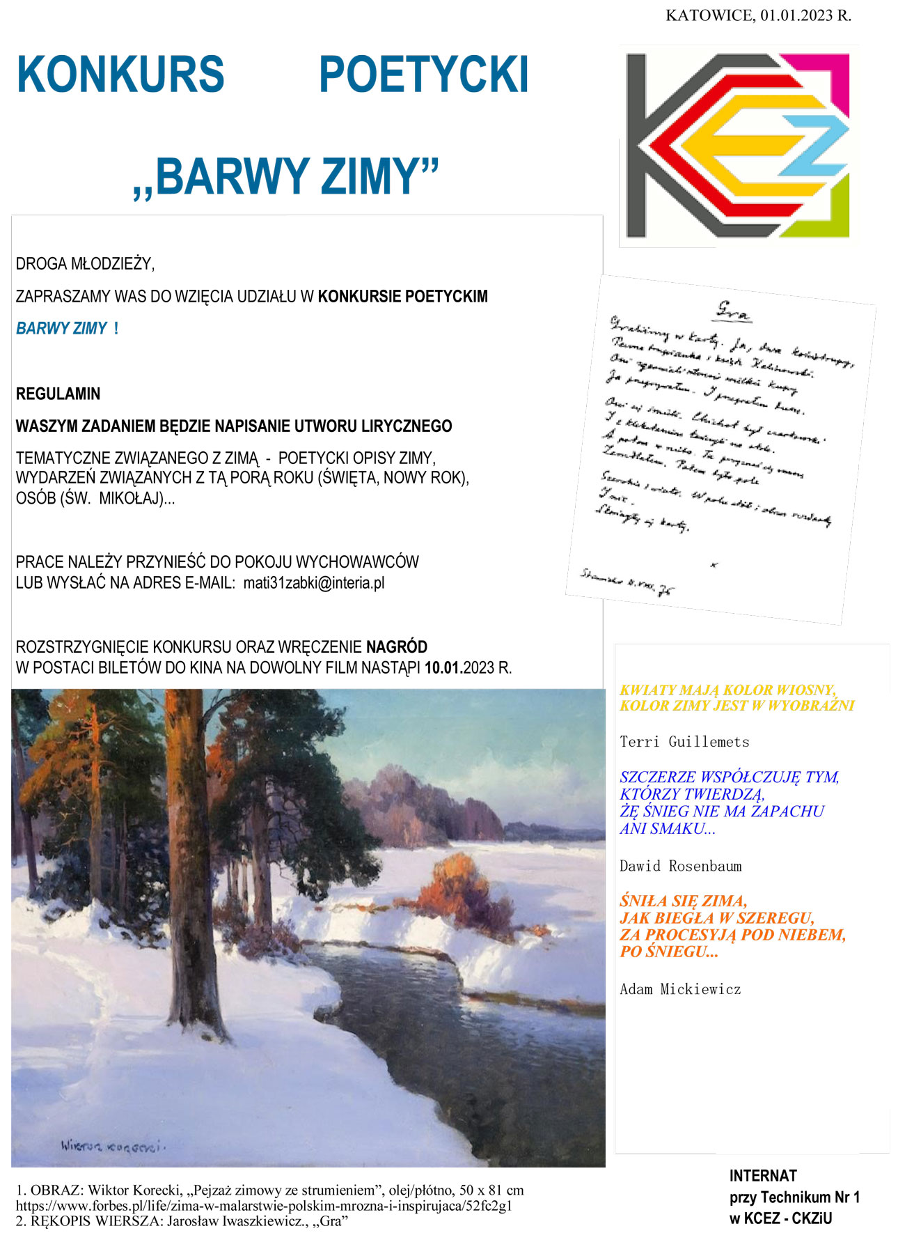 Rozstrzygnięcie konkursu poetyckiego ,,Barwy Zimy”